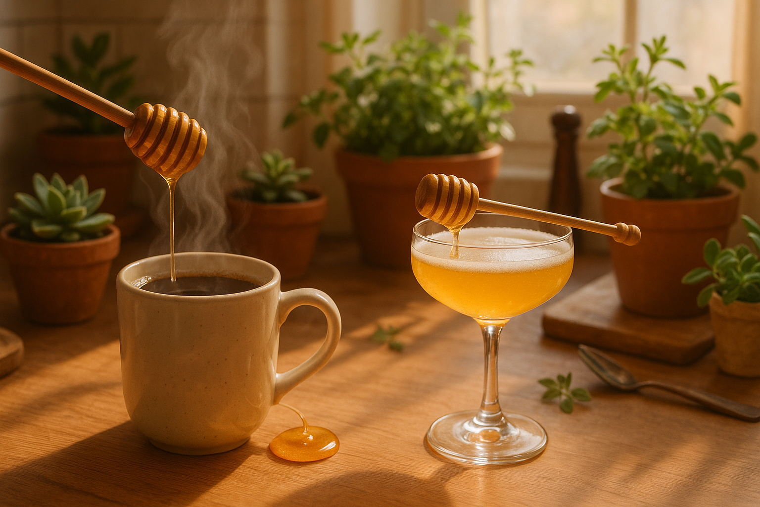 can you make this look a little more homey, like on a counter with plants rather than just a late-night bar kind of image