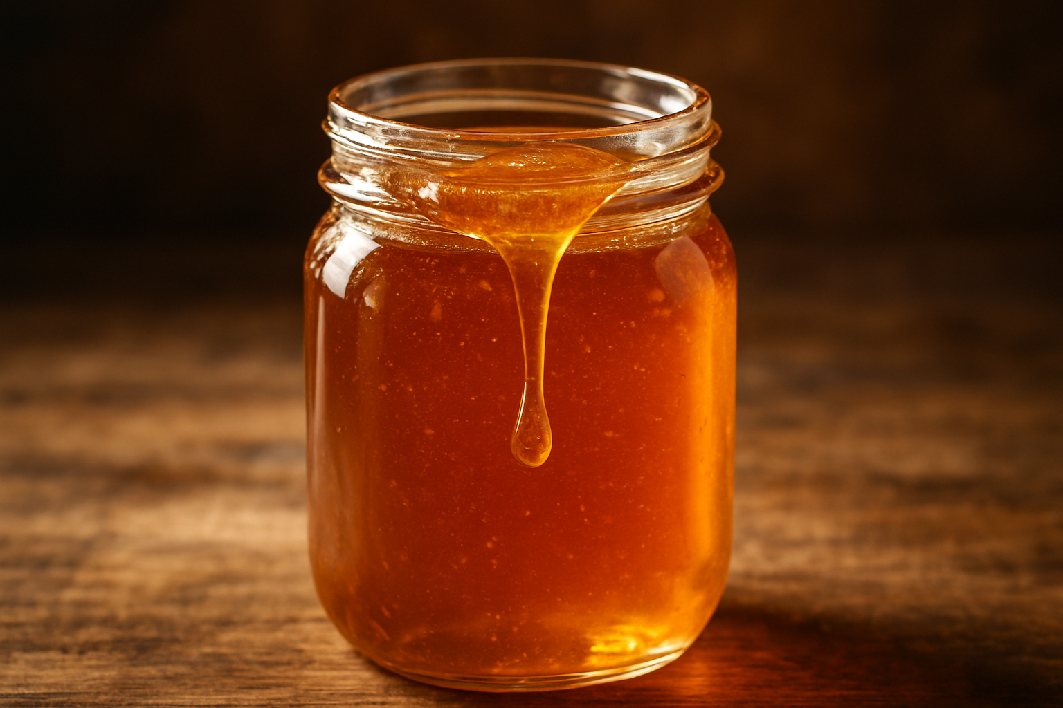 quart jar of honey dripping over edge portrait orientation